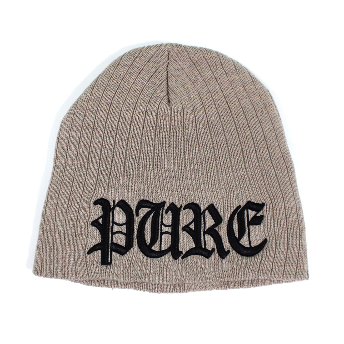 PAIN IS PURE ‘PURE’ LOGO RIBBED BEANIE TAN/BLACK