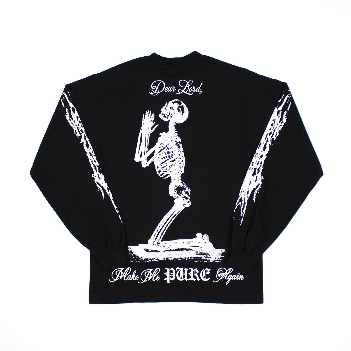 PAIN IS PURE ‘PURE’ PRAYING SKELETON L/S TEE BLACK/WHITE
