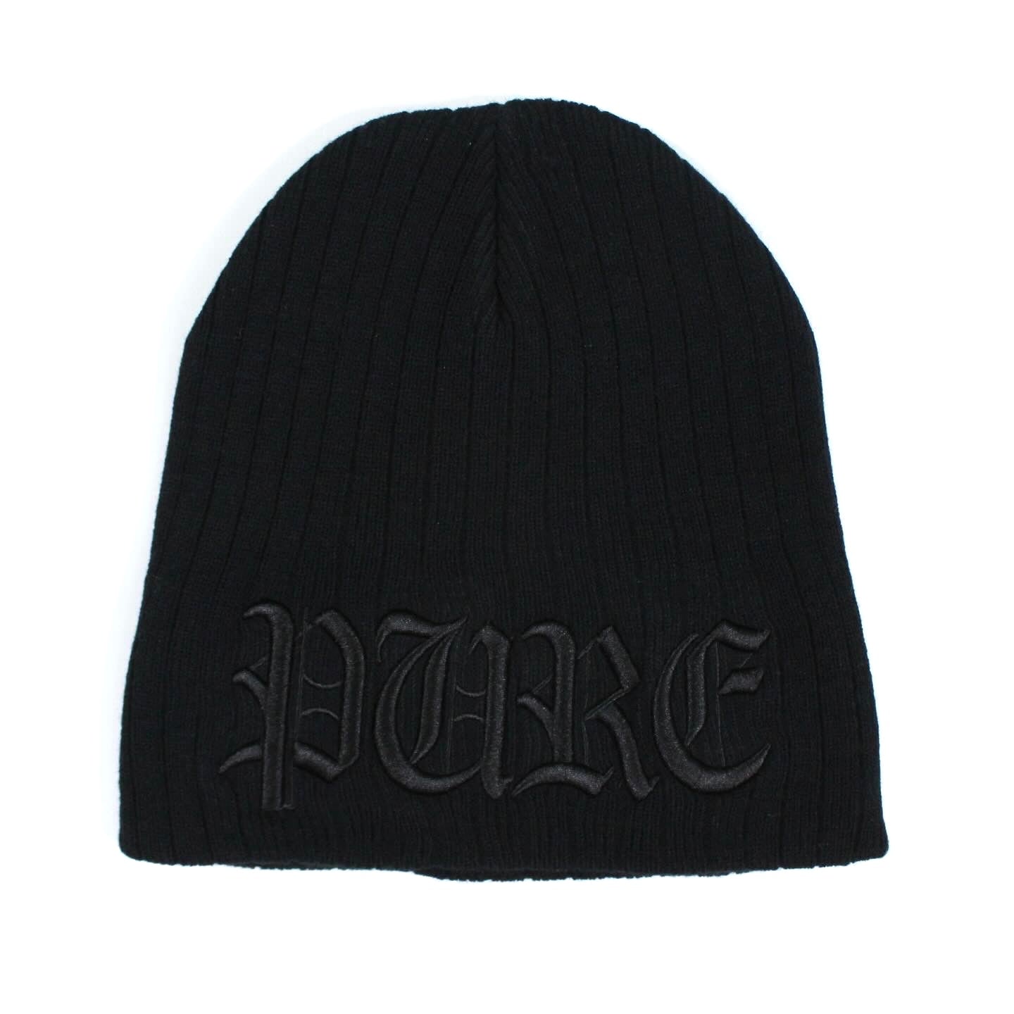 PAIN IS PURE ‘PURE’ LOGO RIBBED BEANIE BLACK/BLACK