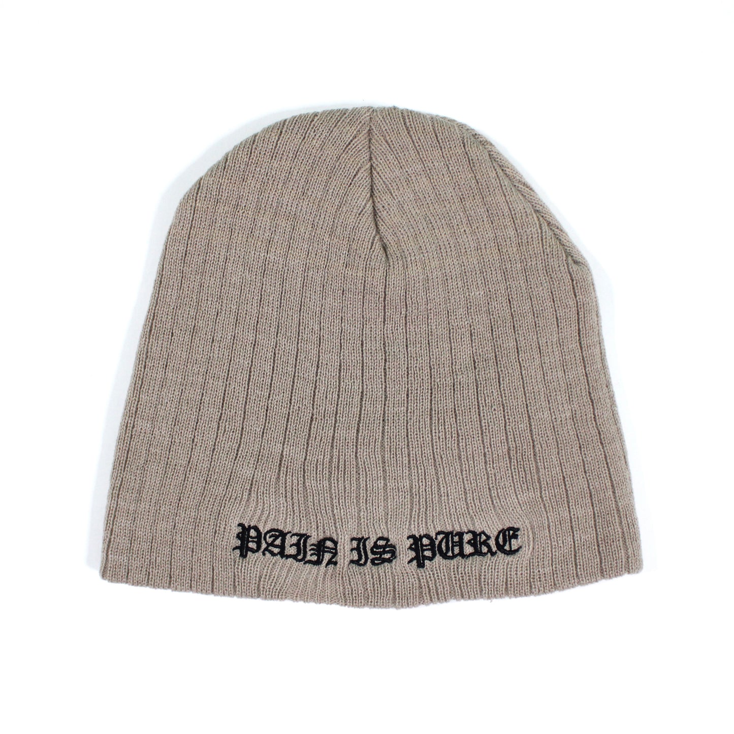 PAIN IS PURE ‘PURE’ LOGO RIBBED BEANIE TAN/BLACK