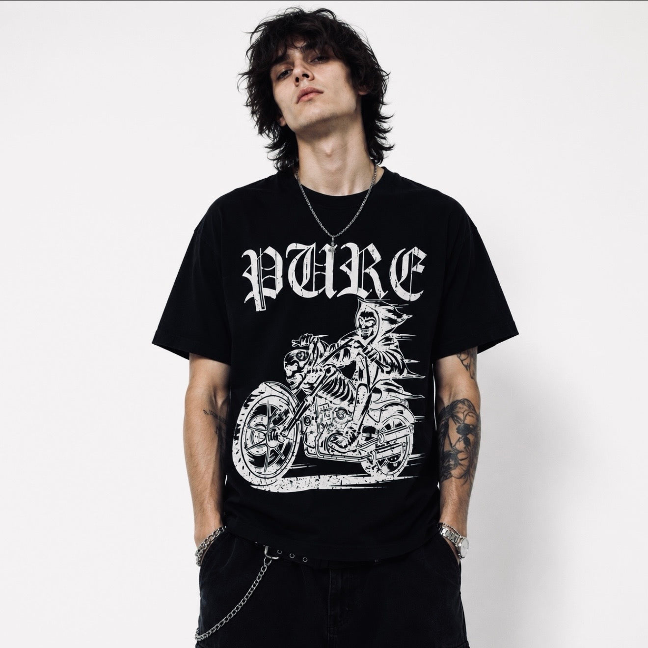 PAIN IS PURE BIKER TEE BLACK/WHITE