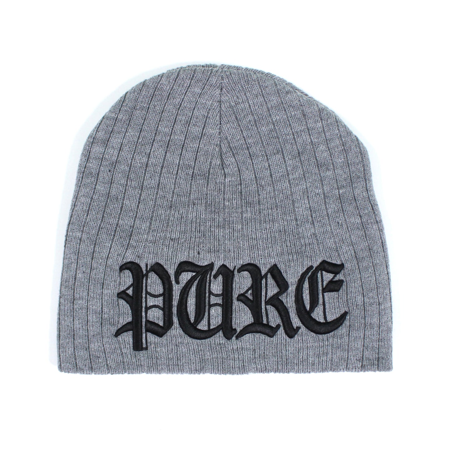 PAIN IS PURE ‘PURE’ LOGO RIBBED BEANIE HEATHER GREY/BLACK