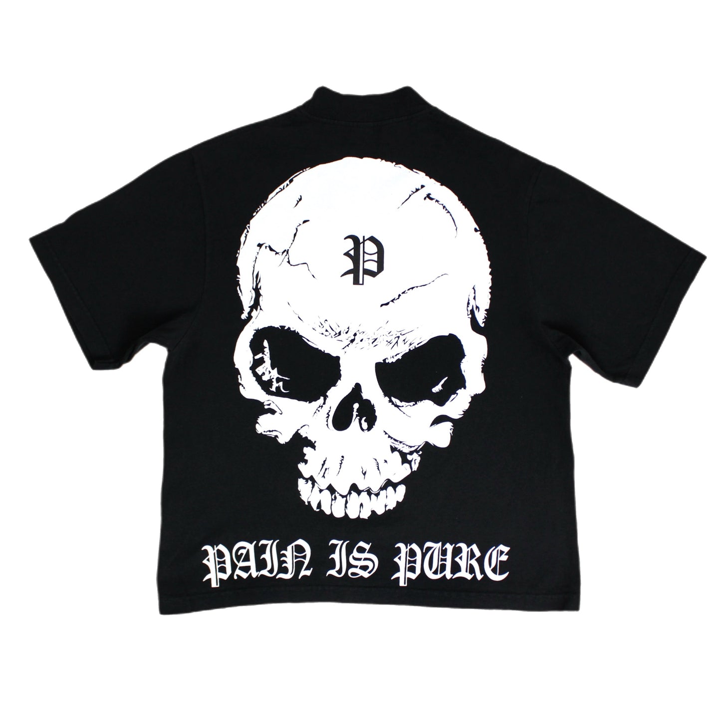 Pain is Pure ‘Pure’ Logo Skull Mock-Neck Tee Black White