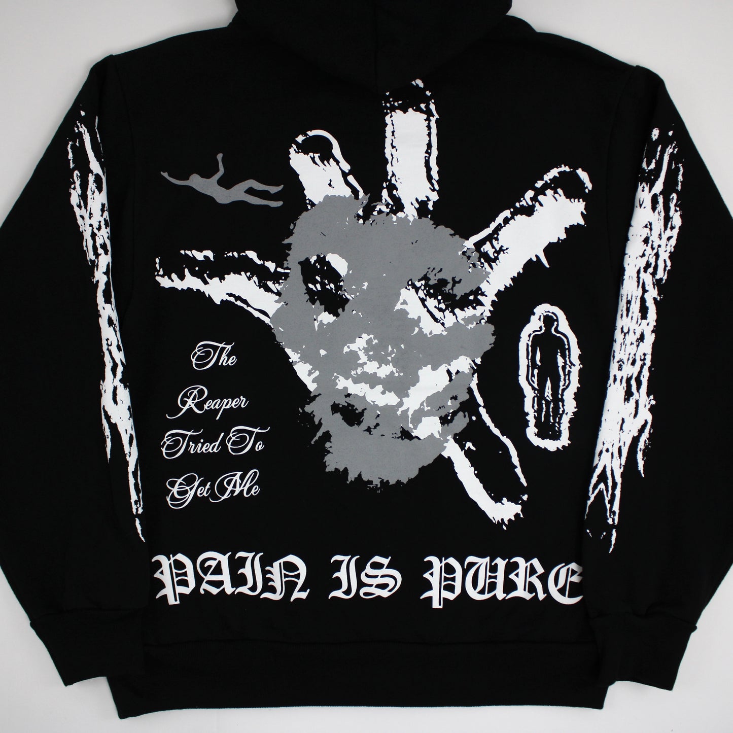 PAIN IS PURE THE REAPER ALMOST GOT ME HOODIE BLACK/WHITE