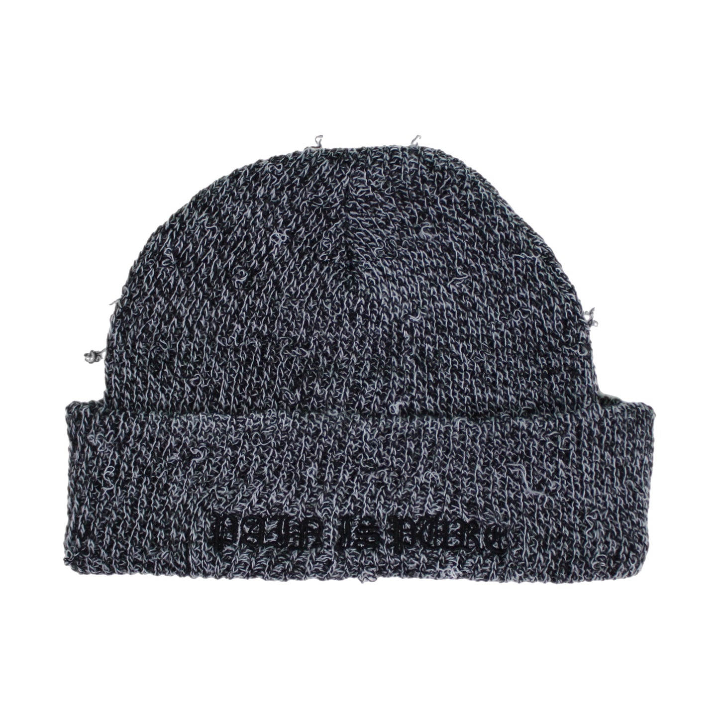PAIN IS PURE ‘PURE’ LOGO HAND-DISTRESSED KNIT BEANIE BLACK/WHITE