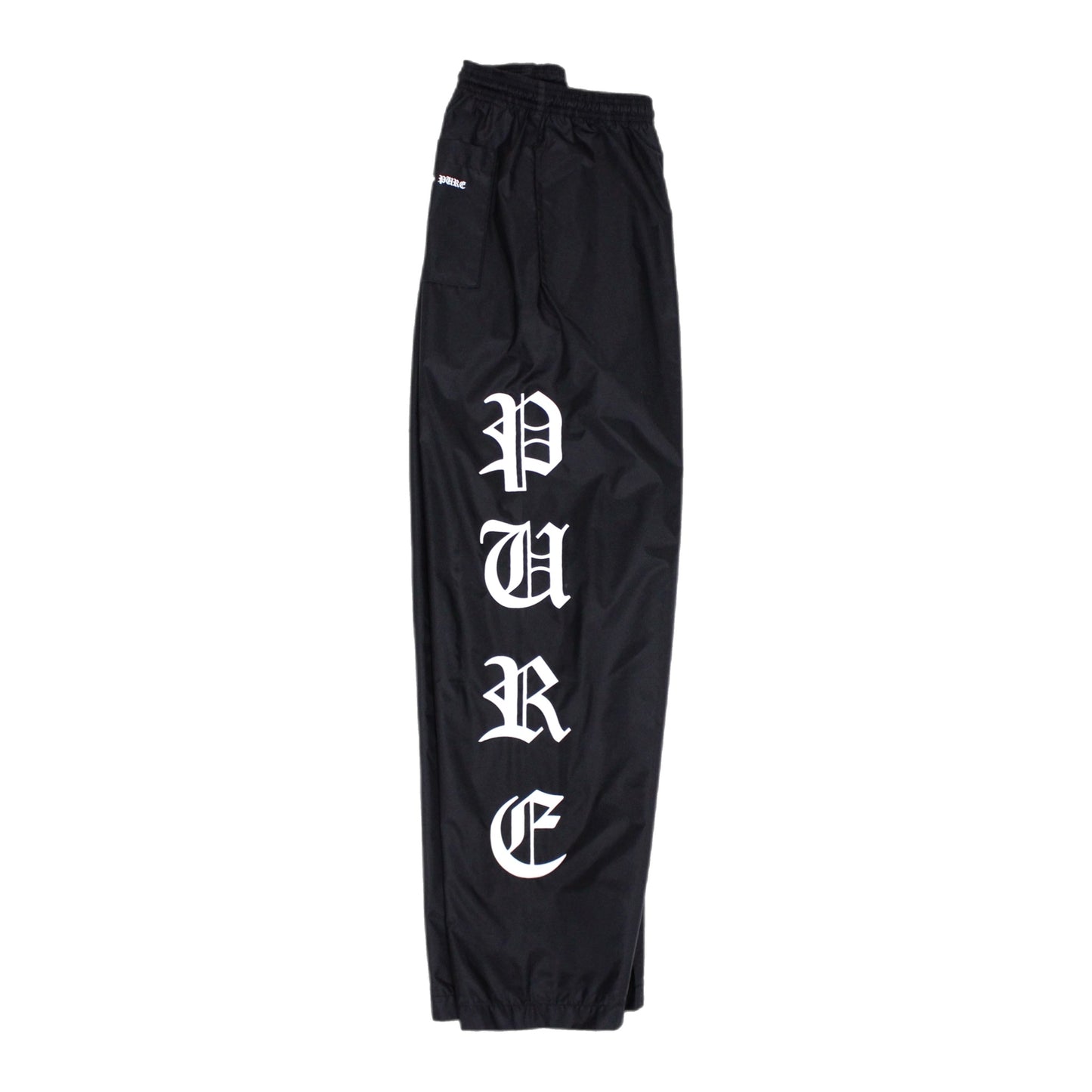 PAIN IS PURE ‘PURE’ SIDE LOGO SKULL NYLON PANTS BLACK/WHITE