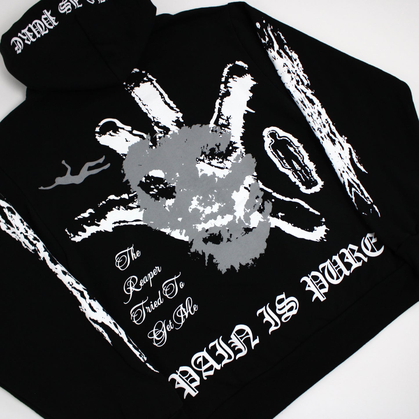 PAIN IS PURE THE REAPER ALMOST GOT ME HOODIE BLACK/WHITE