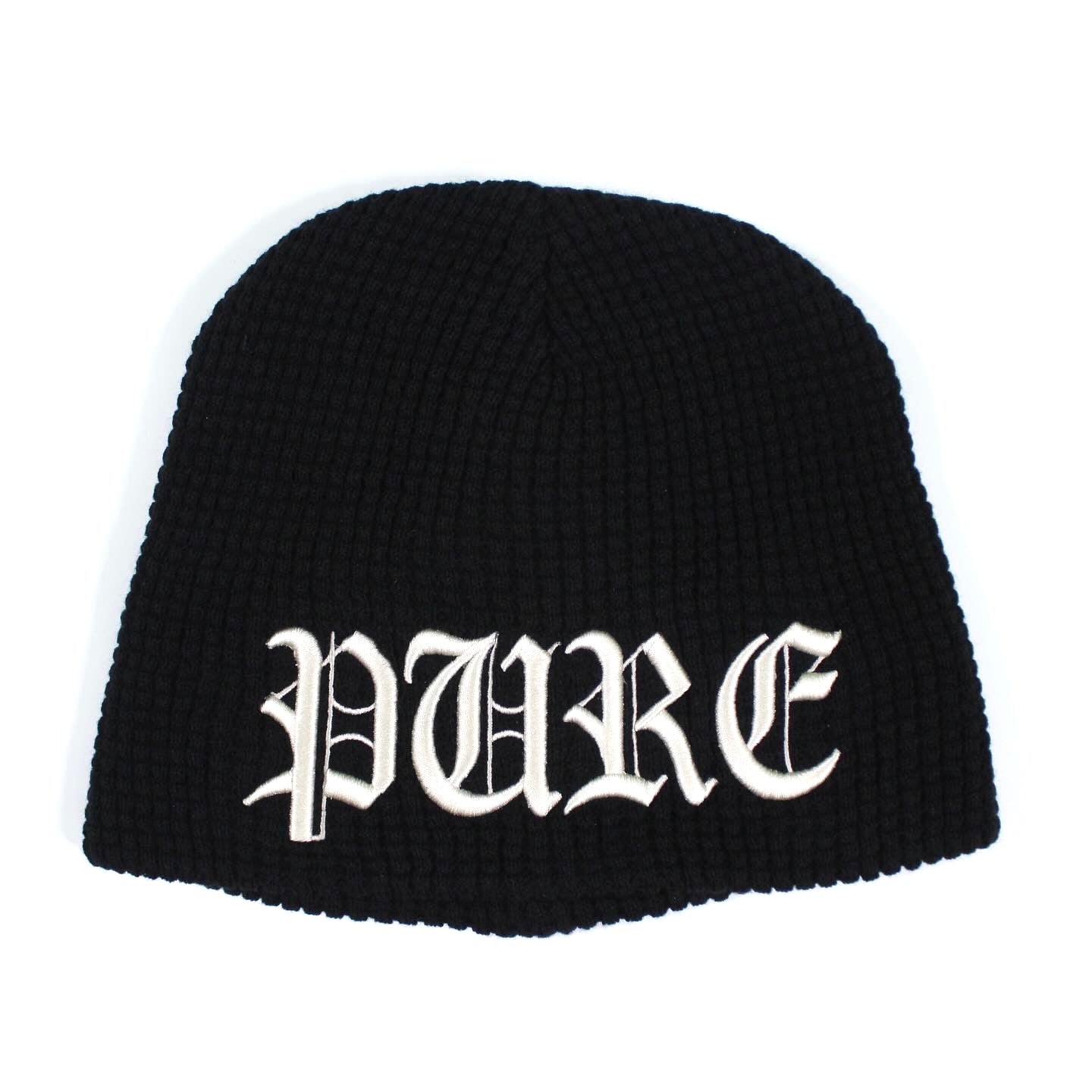 PAIN IS PURE ‘PURE’ LOGO TEXTURED BEANIE BLACK/CREAM