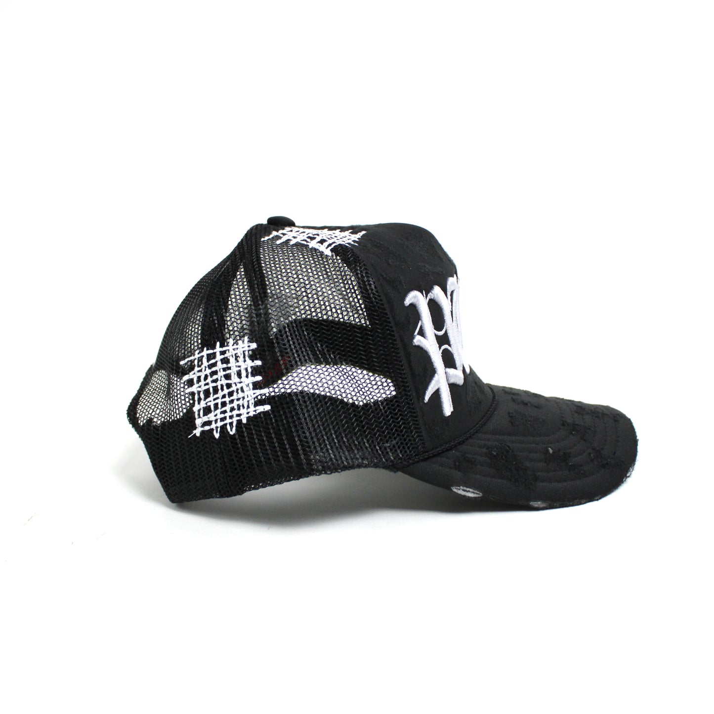 PAIN IS PURE 'PURE' LOGO NEEDLE REPAIR TRUCKER HAT BLACK/GREY