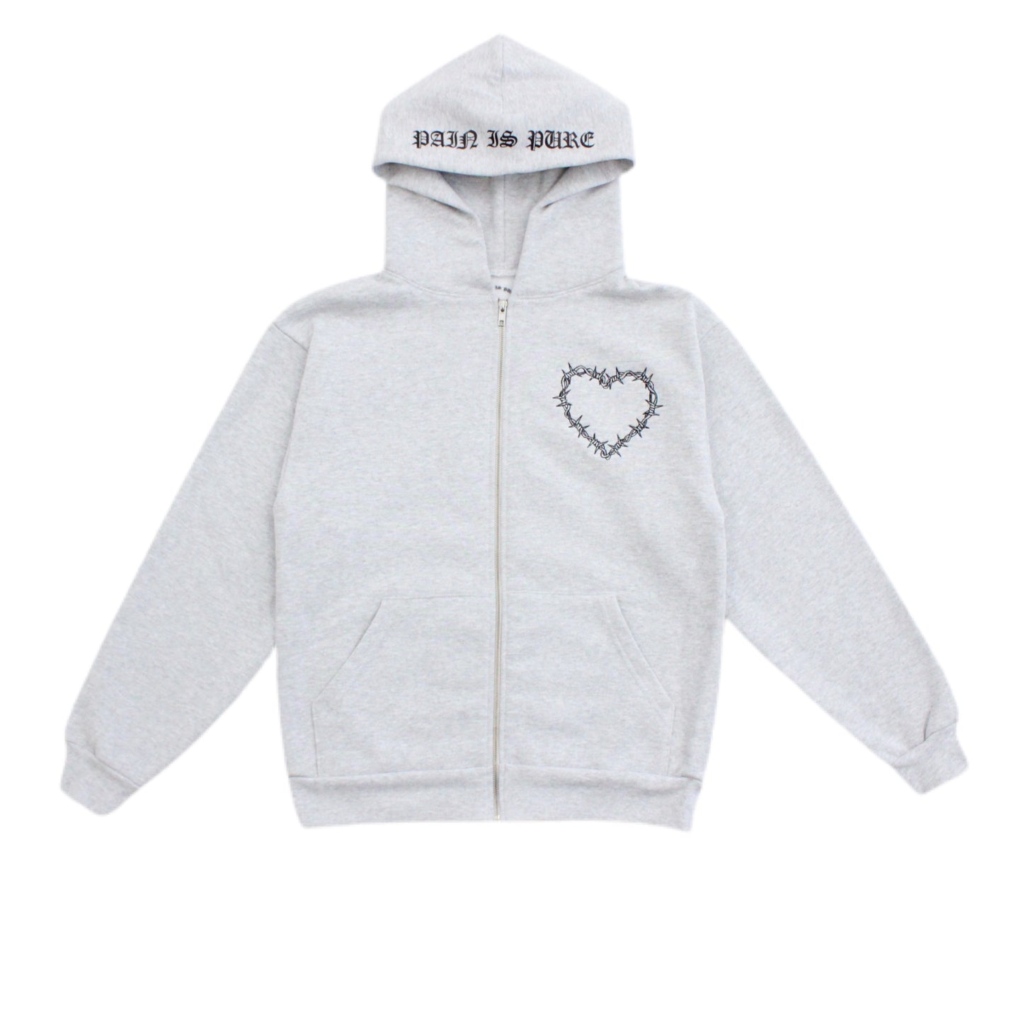 Pain is Pure ‘Love For None’ Zip-Up Grey Hoodie