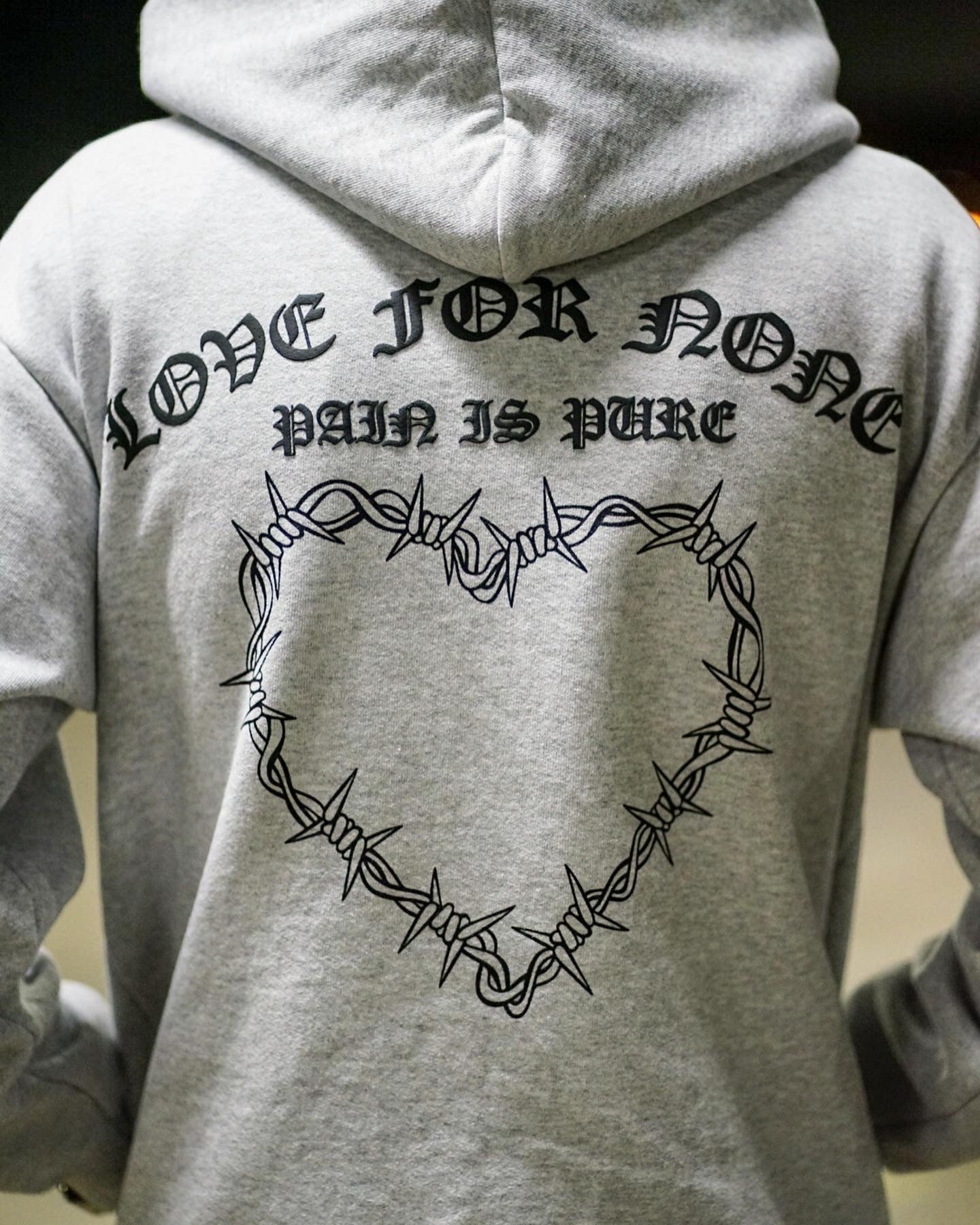 Pain is Pure ‘Love For None’ Zip-Up Grey Hoodie