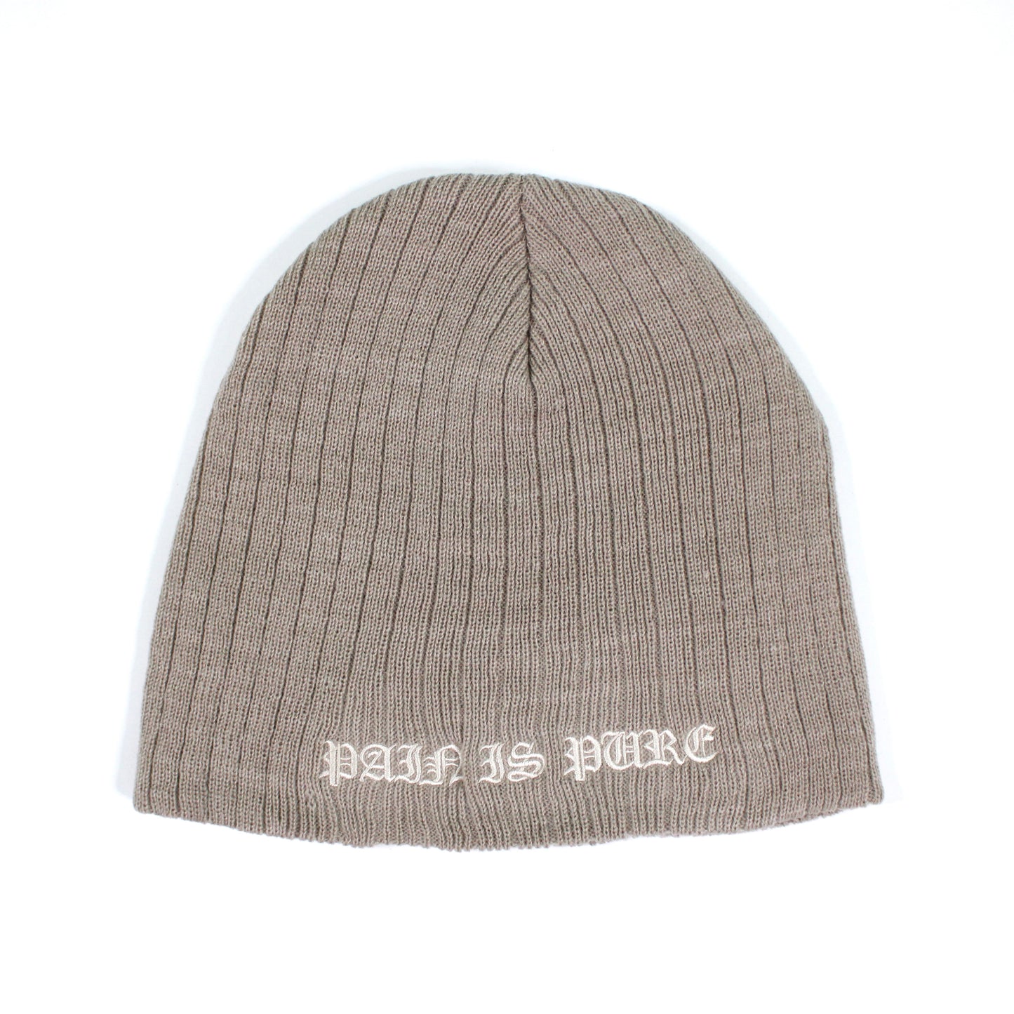 PAIN IS PURE ‘PURE’ LOGO RIBBED BEANIE TAN/CREAM