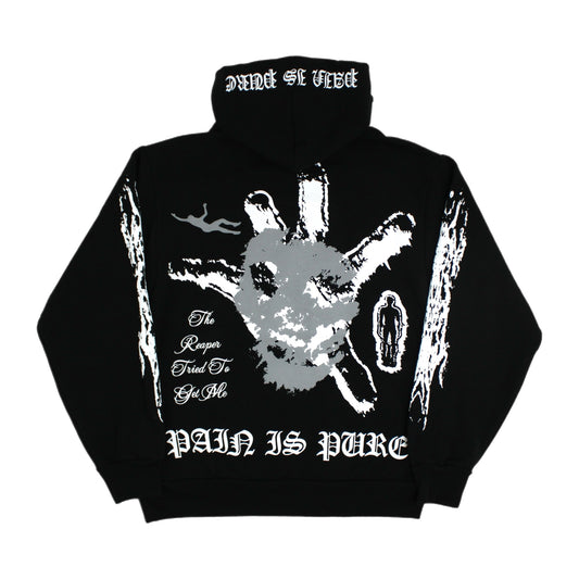 PAIN IS PURE THE REAPER ALMOST GOT ME HOODIE BLACK/WHITE