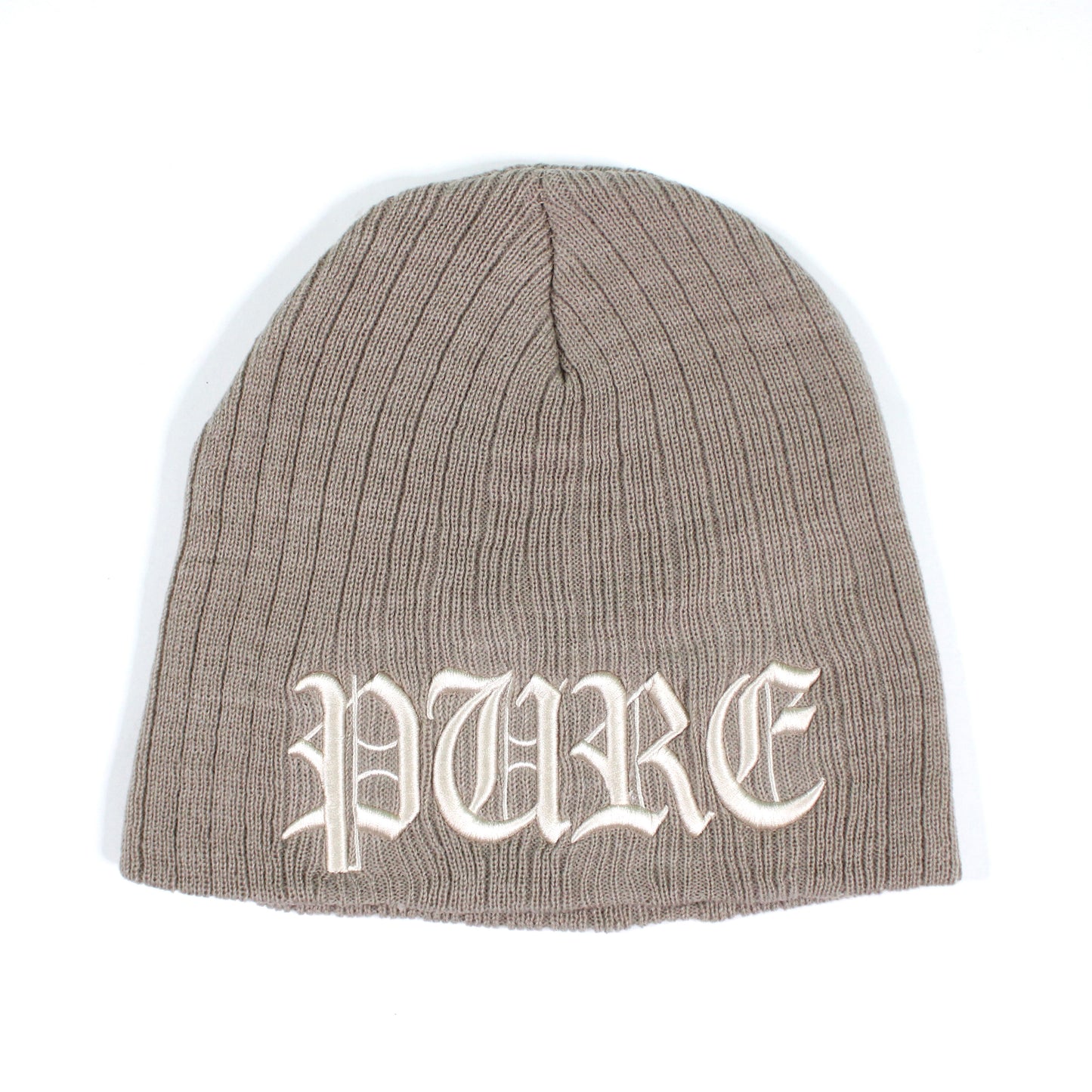 PAIN IS PURE ‘PURE’ LOGO RIBBED BEANIE TAN/CREAM