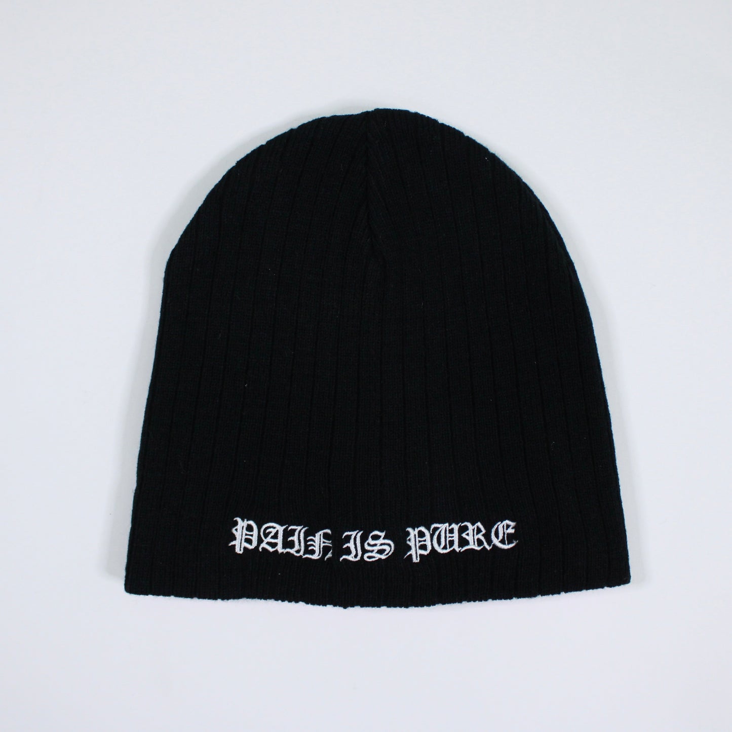 PAIN IS PURE ‘PURE’ LOGO RIBBED BEANIE BLACK/WHITE
