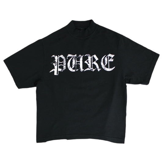 Pain is Pure ‘Pure’ Logo Skull Mock-Neck Tee Black White