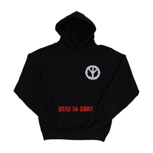 Pain is Pure F*ck The Peace Upside Down Logo Hoodie Black/Red