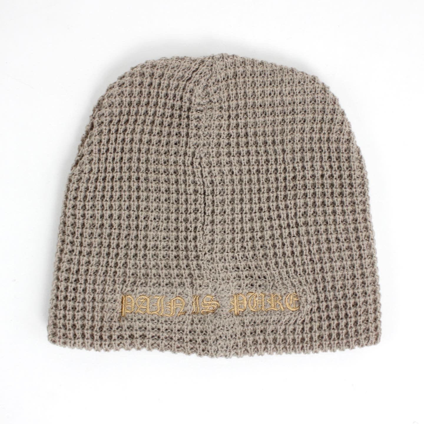 PAIN IS PURE ‘PURE’ LOGO TEXTURED BEANIE TAN/CHAMPAGNE