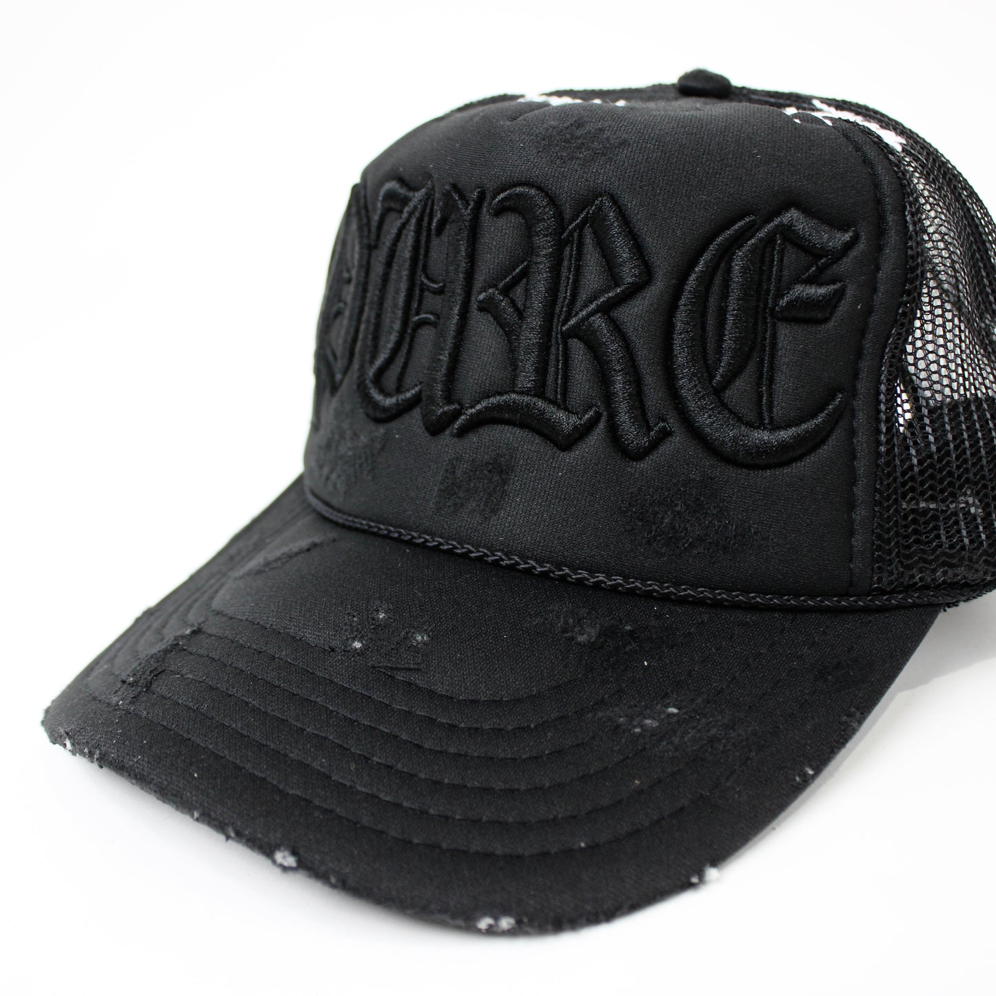 PAIN IS PURE 'PURE' LOGO NEEDLE REPAIR TRUCKER HAT BLACK/BLACK